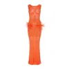 Andreeva Vanilla Coral Knit Dress With Feathers