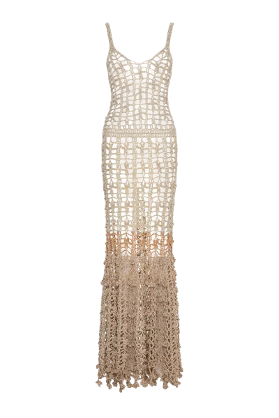 Andreeva Vanilla Handmade Crochet Dress In Gold