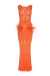Andreeva Vanilla Coral Knit Dress With Feathers In Orange