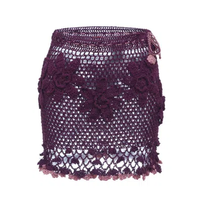 Andreeva Violet Handmade Crochet Mini Skirt In Purple