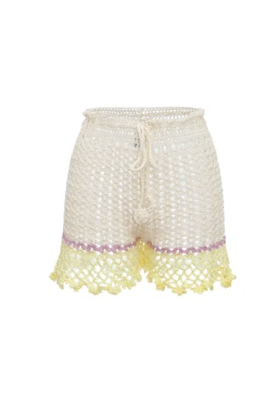 Andreeva White Handmade Crochet Shorts