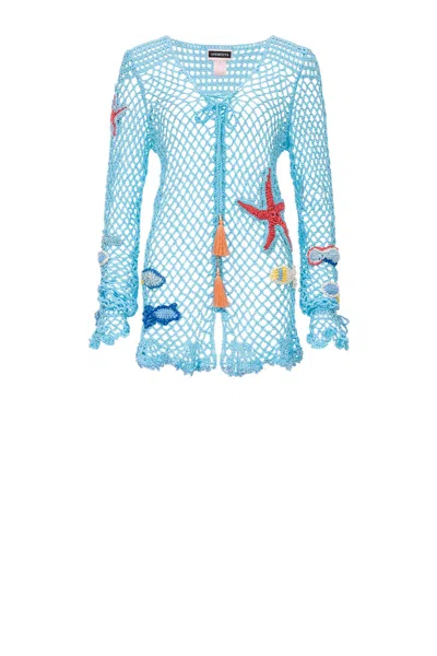 Andreeva Women's Blue Aqua Marine Handmade Crochet Top-cover Up