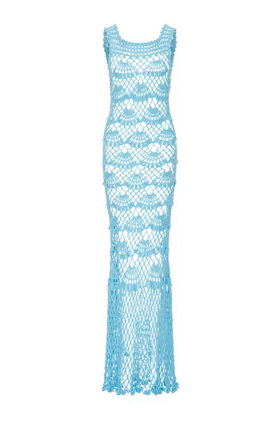 Andreeva Women's Blue Aqua Shell Handmade Maxi Crochet Dress