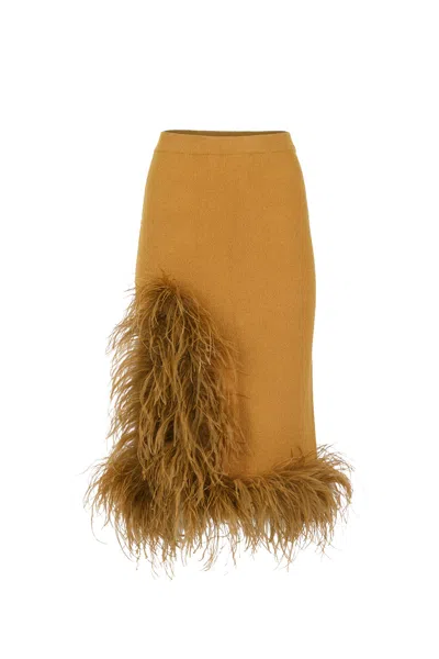 Andreeva Camel Knit Skirt With Feathers In Brown