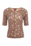 Andreeva Women's Brown Chrysanthemum Handmade Knit Top With Glitter In Brown