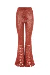 Andreeva Women's Brown / Red Chrysanthemum Terracotta Handmade Crochet Pants In Blue