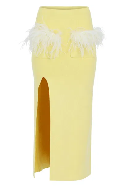 Andreeva Butter Yellow Vanilla Knit Skirt With Feathers