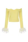 Andreeva Women's Butter Yellow Vanilla Knit Top With Detachable Feathers Cuffs In Yellow
