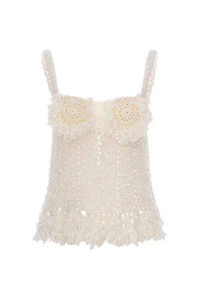 Andreeva Women's Chrysanthemum White Handmade Crochet Top