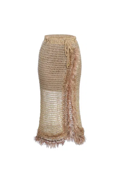 Andreeva Women's Gold / Brown Brown Handmade Knit Skirt Midi In Gold/brown