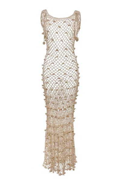 Andreeva Women's Gold Malva Metallic Handmade Crochet Maxi Dress