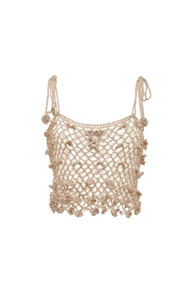 Andreeva Silver Handmade Crochet Top In Brown