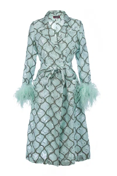 Andreeva Mint Coat № 23 With Detachable Feathers Cuffs In Green