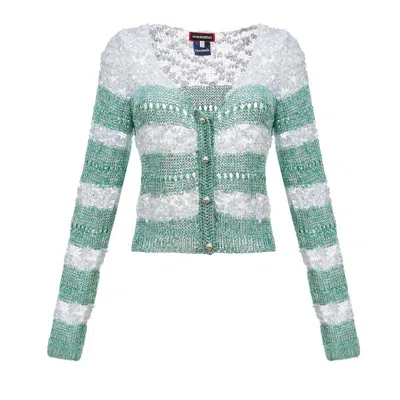 Andreeva Women's Green Mint Summer Handmade Knit Sweater With Pearl Buttons