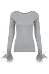 Andreeva Grey Knit Top With Detachable Feather Cuffs In Grey