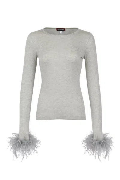 Andreeva Grey Cashmere Top With Detachable Feather Cuffs