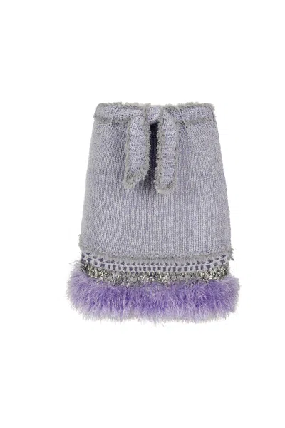 Andreeva Lavender Handmade Knit Midi Skirt In Grey/silver