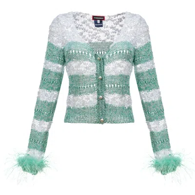 Andreeva Women's Mint Handmade Knit Sweater With Pearl Buttons In Green