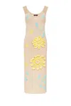 Andreeva Women's Neutrals Butter Daisy Knit Dress With Handmade Embroidery In Neutral