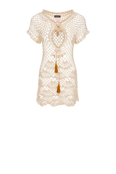 Andreeva Women's Neutrals Pearl Handmade Crochet Top