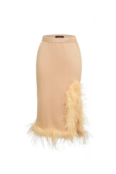 Andreeva Peach Knit Skirt With Feathers In Brown