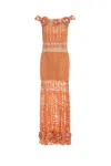 Andreeva Women's Orange Chrysanthemum Handmade Maxi Crochet Dress In Orange