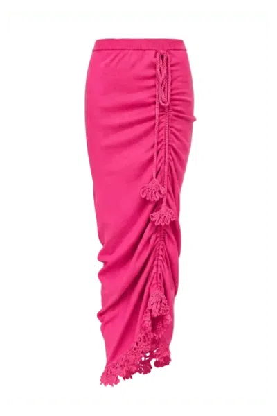 Andreeva Women's Pink Fuchsia Carnation Knit Skirt With Handmade Embroidery