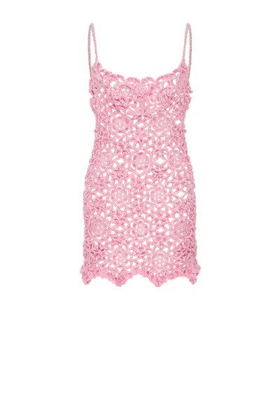 Andreeva Women's Pink Pearl Handmade Crochet Mini Dress In Blue