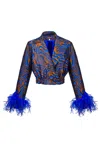 Andreeva Blue Marilyn Jacket With Feathers In Pink/purple