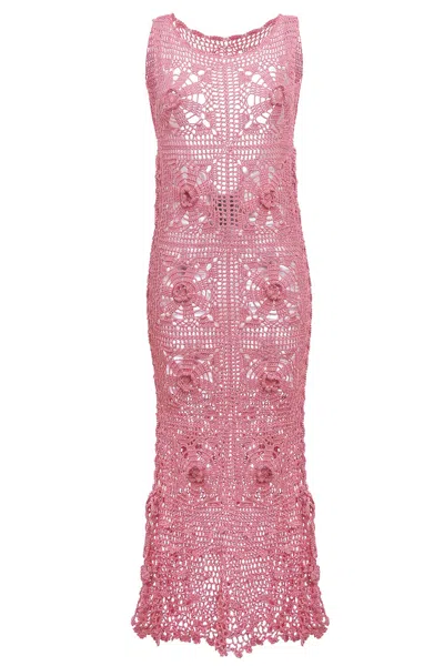 Andreeva Dust Rose Handmade Crochet Dress In Pink/purple