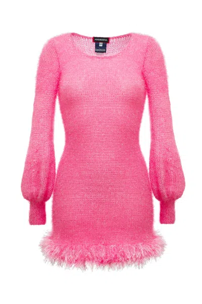 Andreeva Pink Handmade Knit Dress With Glitter In Pink/purple