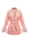 Andreeva Pink Jacqueline Jacket With Detachable  Feather Cuffs In Pink/purple