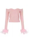 Andreeva Pink Vanilla Knit Top With Detachable Feather Cuffs In Pink/purple