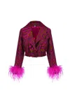 Andreeva Raspberry Marilyn Jacket With Feathers In Pink/purple