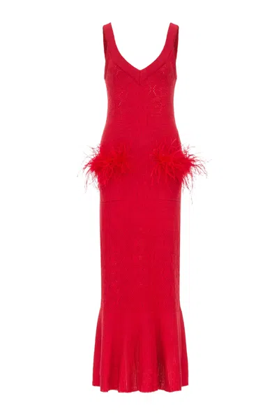 Andreeva Women's Red Cherry Knit Dress With Real Ostrich Feather Details