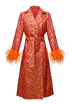 Andreeva Red Jacqueline Coat №22 With Detachable Feathers Cuffs In Red