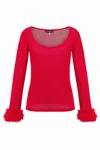 ANDREEVA WOMEN'S RED KNIT TOP WITH HANDMADE KNIT CUFFS