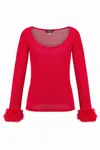 Andreeva Red Knit Top With Handmade Knit Cuffs In Red