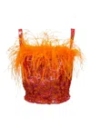 Andreeva Orange Flower Top With Feather Details In Red