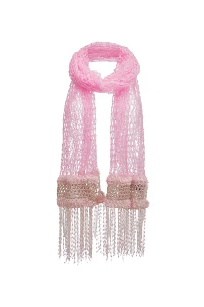 Andreeva Baby Pink Cashmere Handmade Knit Scarf In Rose Gold