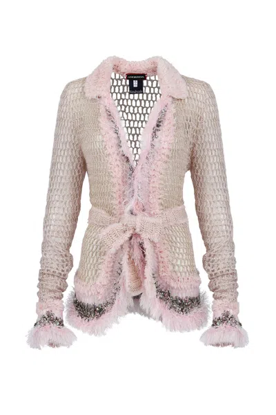 ANDREEVA WOMEN'S ROSE GOLD BABY PINK HANDMADE KNIT SHORT CARDIGAN