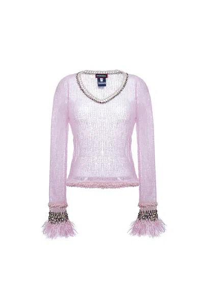 Andreeva Women's Rose Gold Light Baby Pink Handmade Knit Top