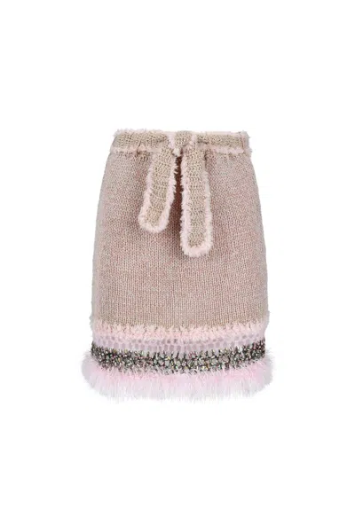 Andreeva Women's Rose Gold Rococo Baby Pink Handmade Knit Midi Skirt