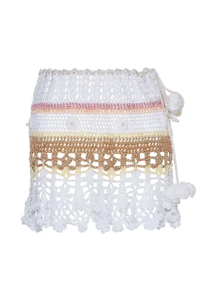ANDREEVA WOMEN'S VANILLA MULTICOLOR HANDMADE CROCHET SKIRT
