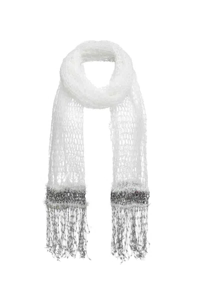 Andreeva Women's White Cashmere Handmade Knit Scarf