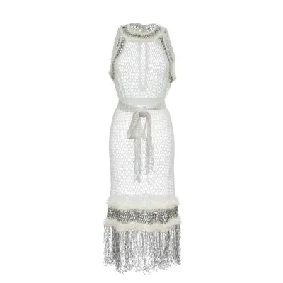 Andreeva Women's White Rose Handmade Knit Dress