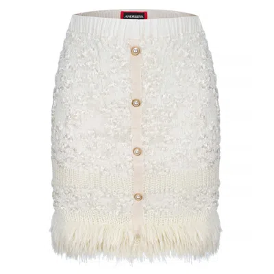 Andreeva Women's White Sundown Handmade Knit Skirt With Pear Buttons