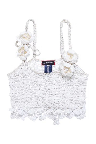 ANDREEVA WOMEN'S WHITE VANILLA HANDMADE CROCHET TOP