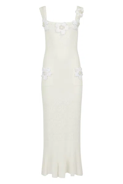ANDREEVA WOMEN'S WHITE VANILLA KNIT DRESS WITH HANDMADE EMBROIDERY