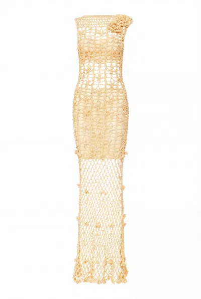 Andreeva Women's Yellow Cherry Handmade Maxi Crochet Dress In Gold